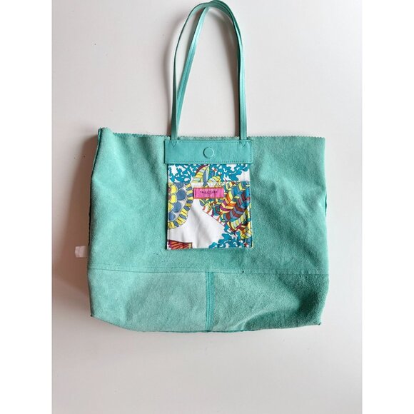 BANANA REPUBLIC x TRINA TURK Turquoise Leather Tote Bag Purse - Picture 10 of 16